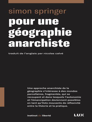 cover image of Pour une géographie anarchiste